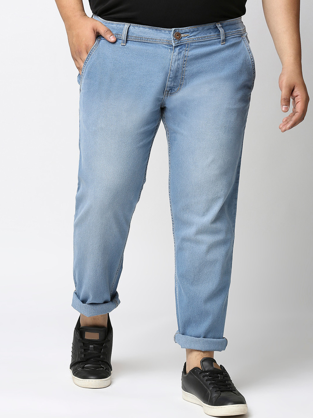 

High Star Men Plus Size Blue Solid Mid Rise Clean Look Slim Fit Jeans