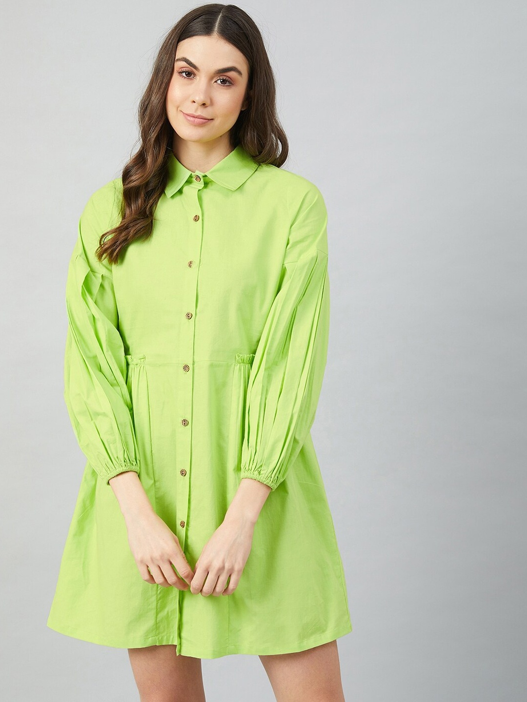 

Athena Women Fluorescent Green Cotton Shirt Dress