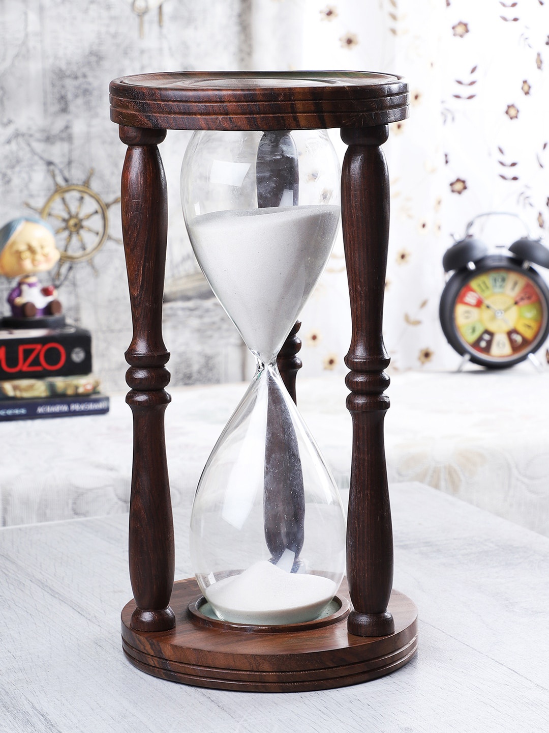 

EXIM DECOR Brown & Transparent Handcrafted Wooden Sand Timer Showpiece