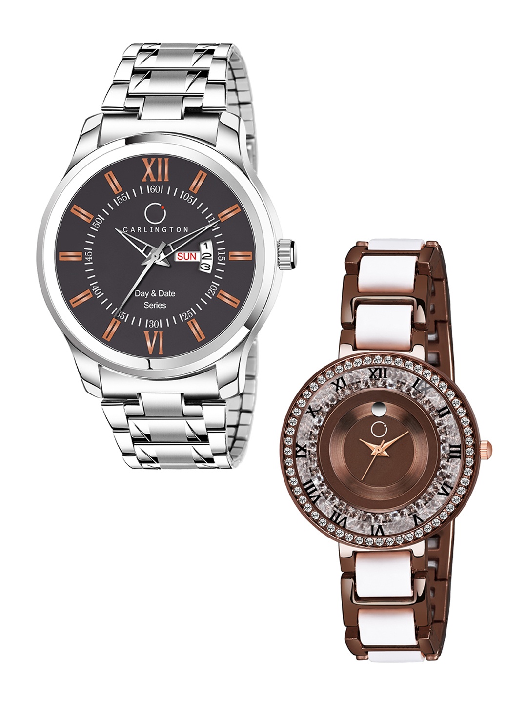 

CARLINGTON Unisex Set of 2 Coffee Brown Analogue Watches