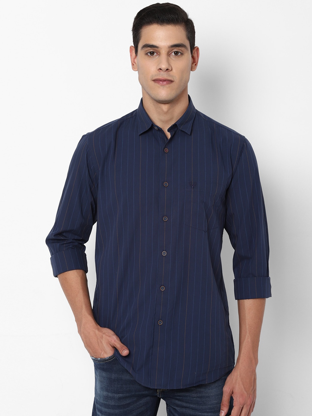 

Allen Solly Men Navy Blue Slim Fit Striped Casual Shirt
