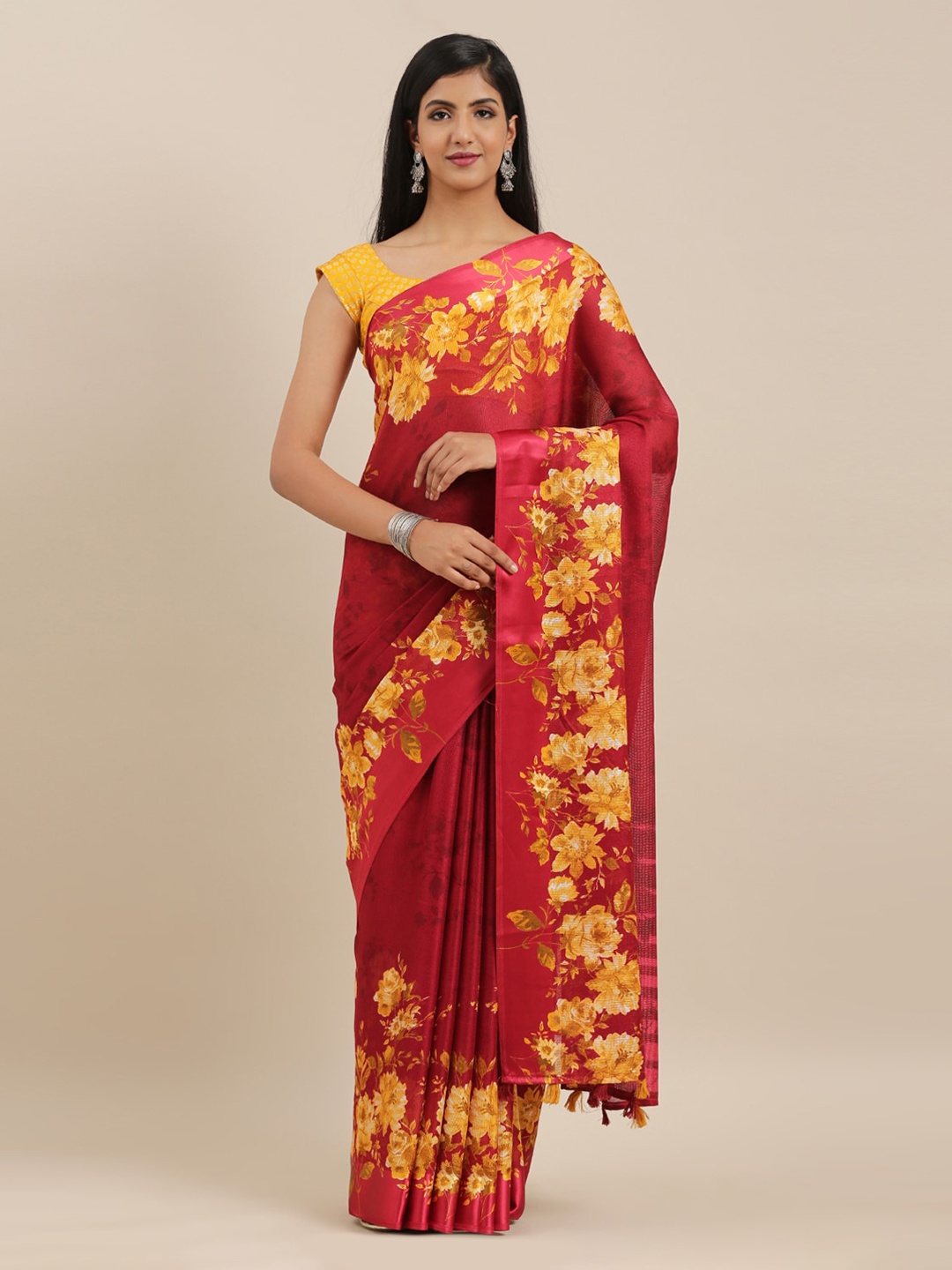 

The Chennai Silks Maroon Polyester Printed Bhagalpuri Saree