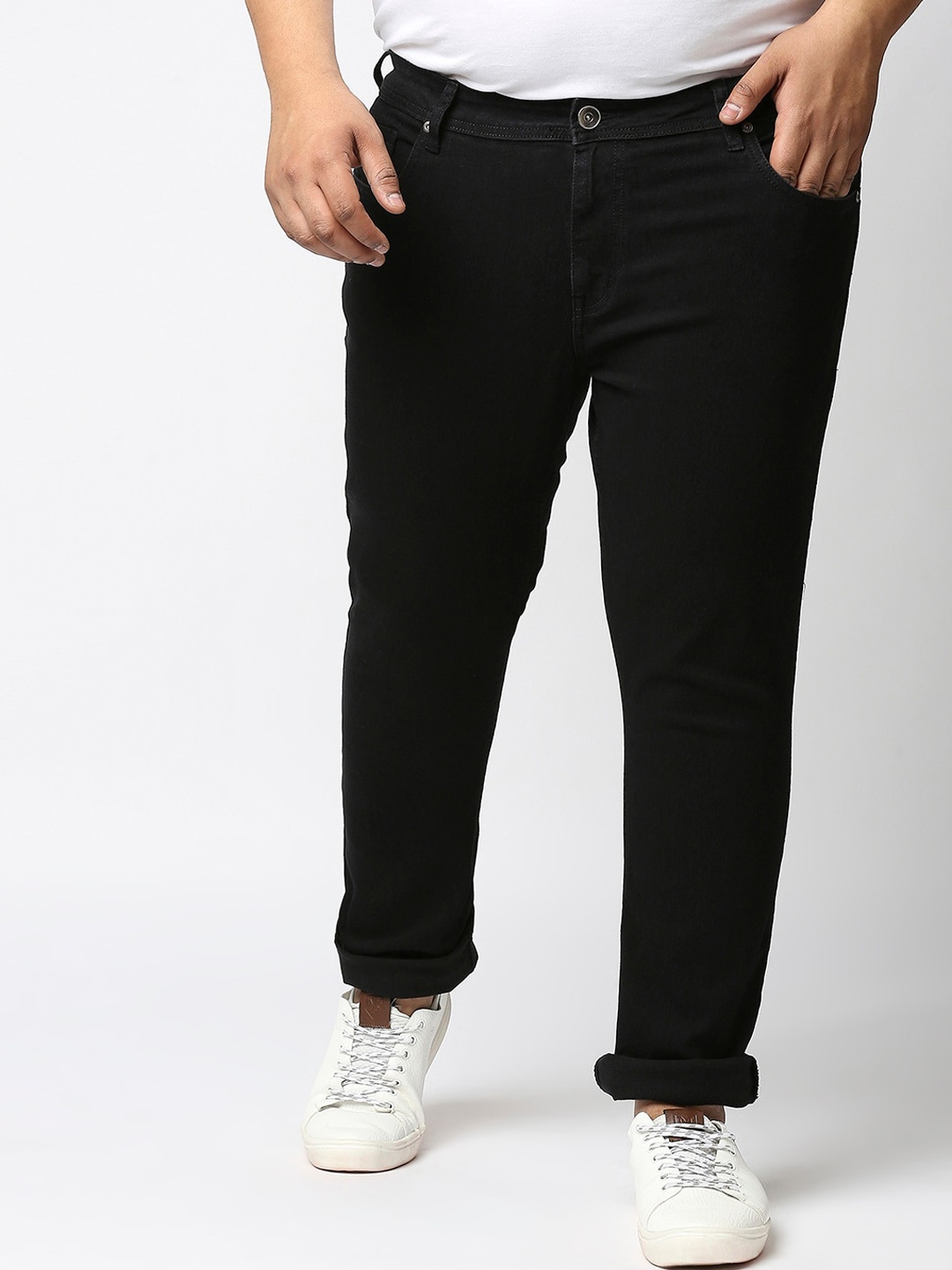 

Freeform by High Star Plus Size Men Black Solid Mid Rise Clean Look Slim Fit Jeans