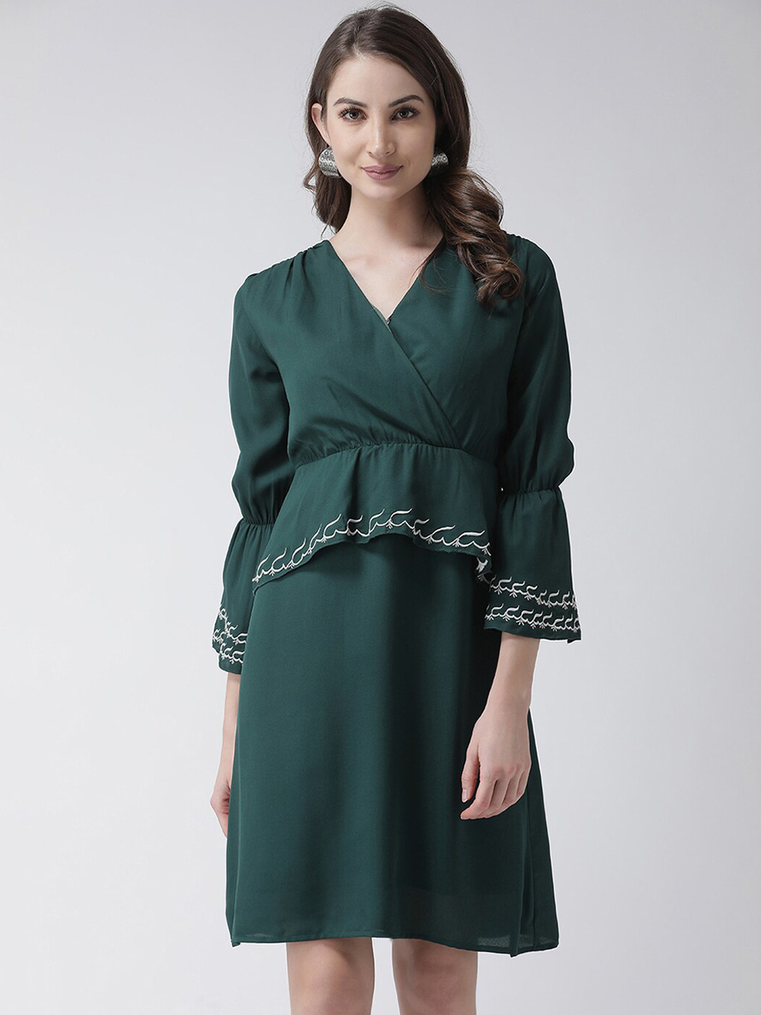 

KASSUALLY Women Green Solid Peplum Dress