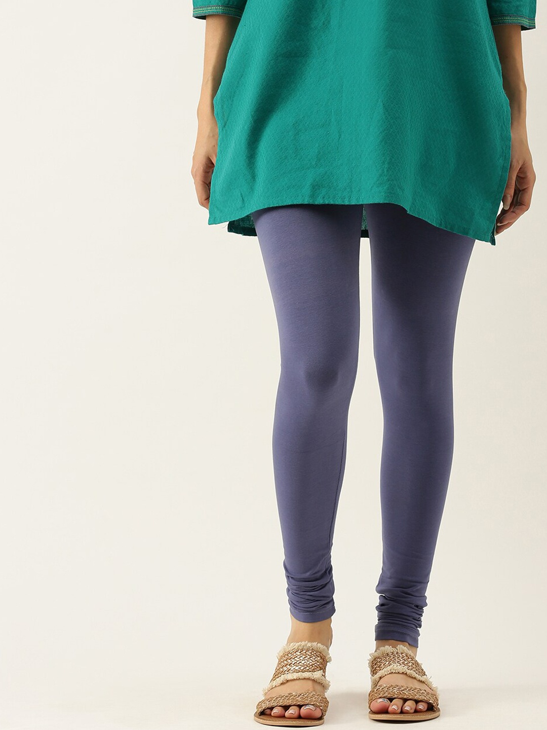 De Moza Women Blue Solid Churidar-Length Leggings
