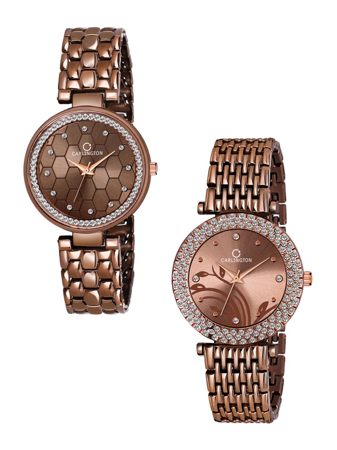 

CARLINGTON Unisex Set Of 2 Brown Analogue Watches Hexa & 105