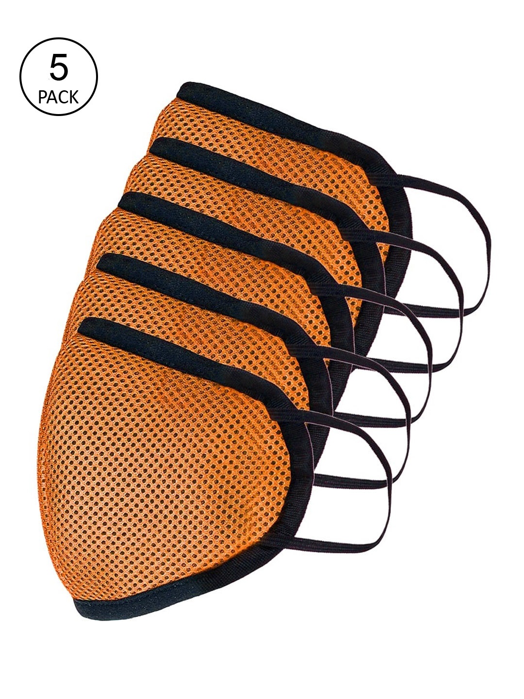

Apsis Unisex Pack Of 5 Orange & Black Solid 3-Ply Anti-Pollution Reusable Cloth Masks