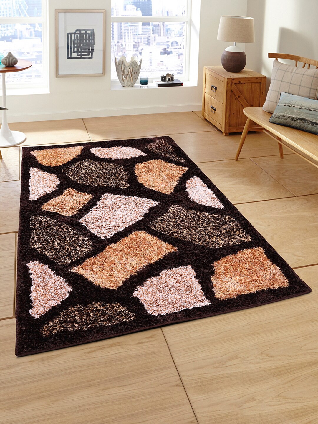 

ROMEE Brown & Beige Shaggy Floor Carpet