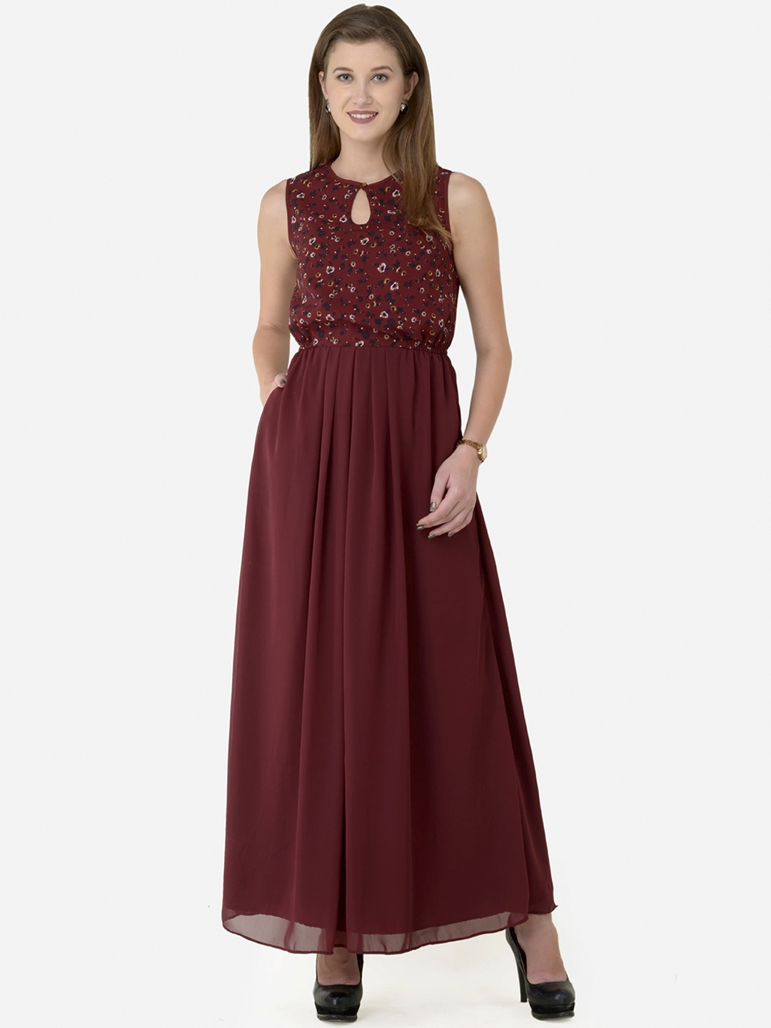 

V&M Women Maroon Embellished Maxi Dress