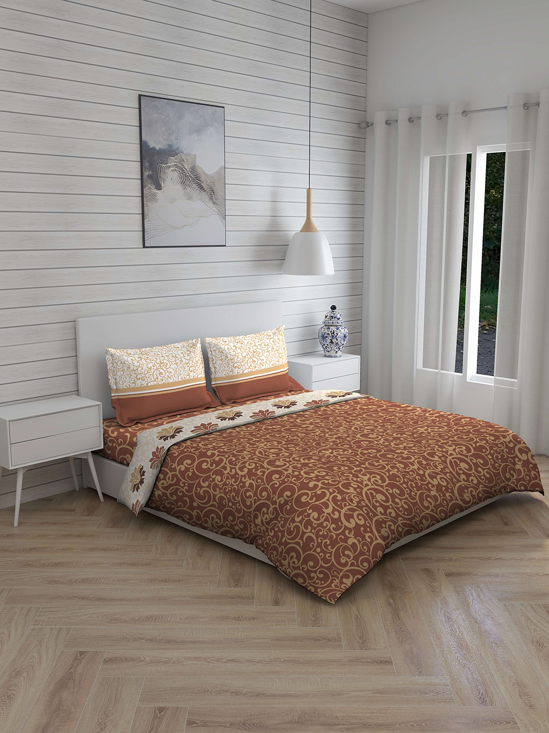 

Layers Brown & Beige Floral 140 TC Double Queen Bedding Set
