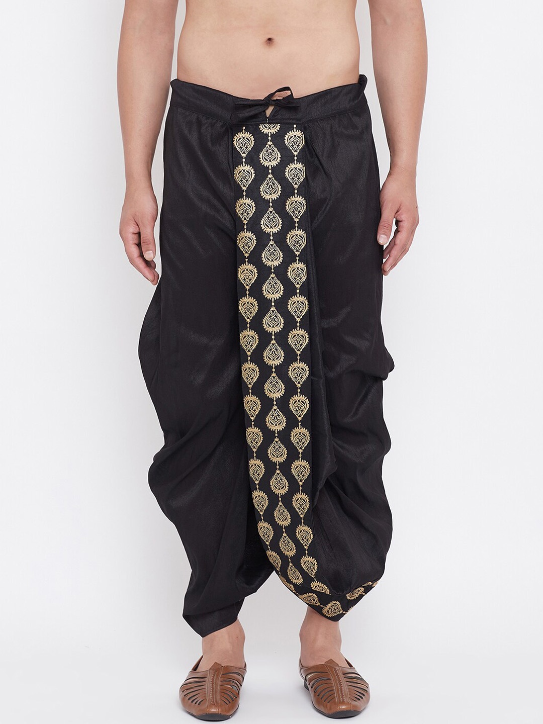

VASTRAMAY Men Black & Beige Embroidered Dhoti