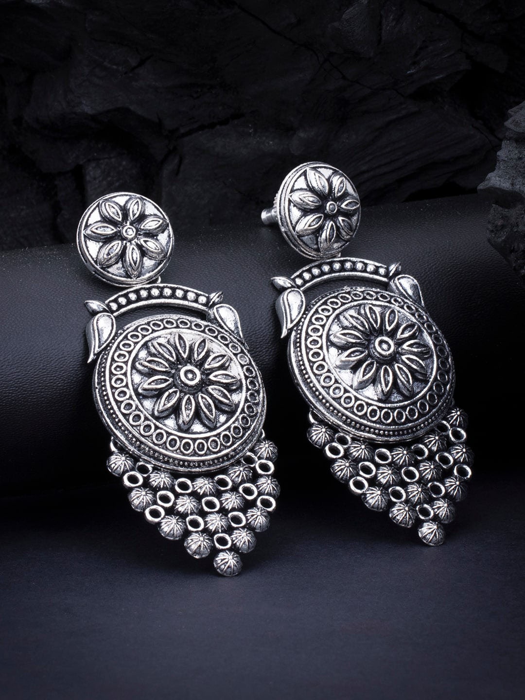 

Sukkhi Oxidized Rhodium-Plated Handcrafted Chandelier Classic Drop Earrings, Silver