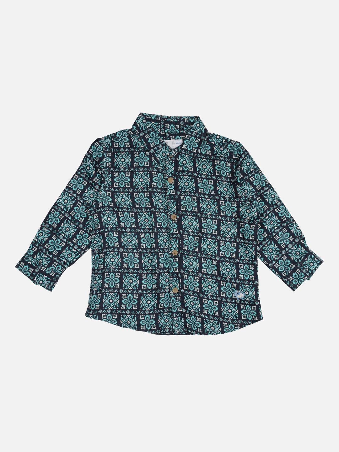 

ZERO THREE Boys Blue & Black Regular Fit Printed Cotton Casual Shirt
