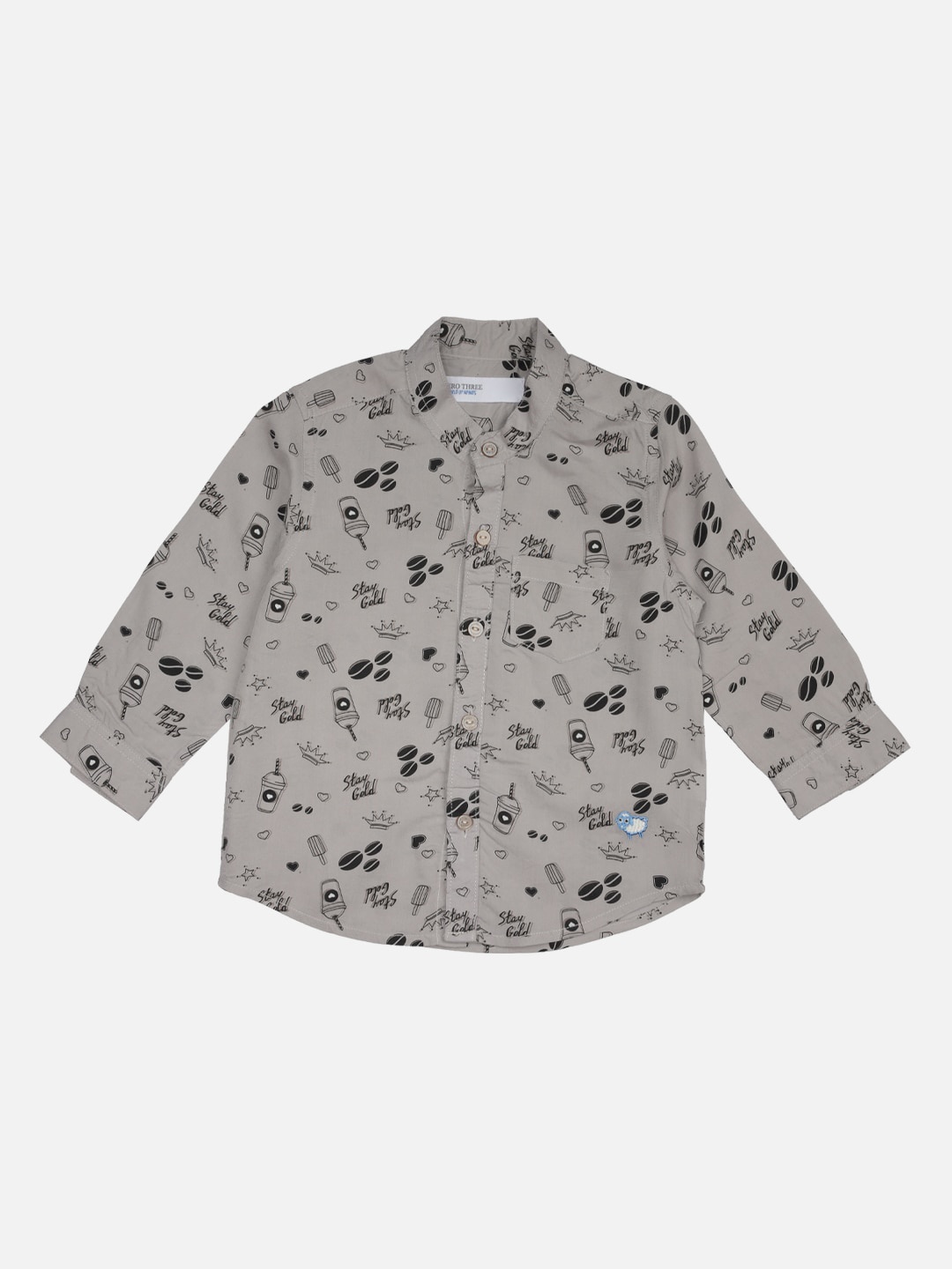 

ZERO THREE Boys Grey Regular Fit Printed Cotton Casual Shirt