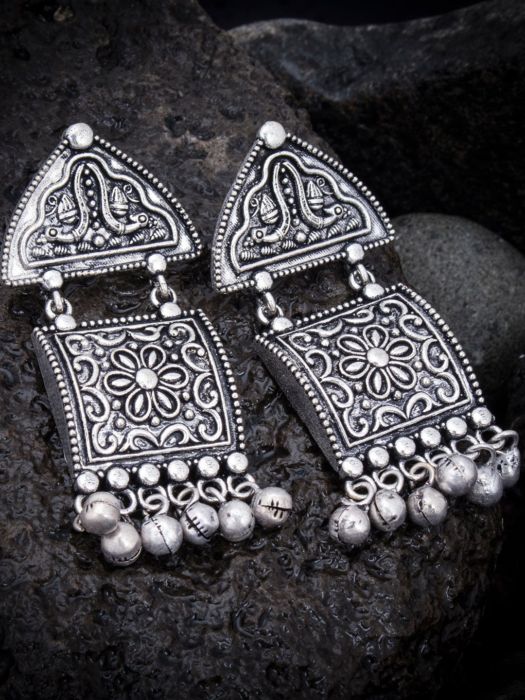 

Sukkhi Oxidized Rhodium-Plated Classic Drop Earrings, Silver
