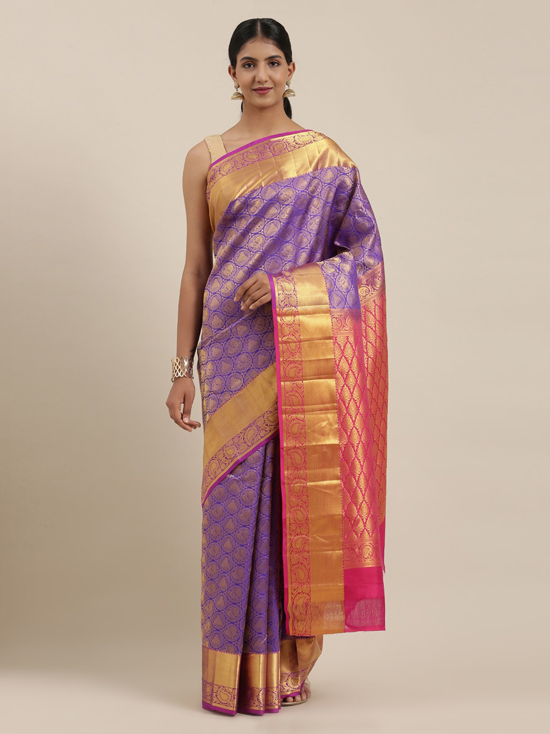 

The Chennai Silks Blue & Pink Pure Silk Woven Design Kanjeevaram Saree