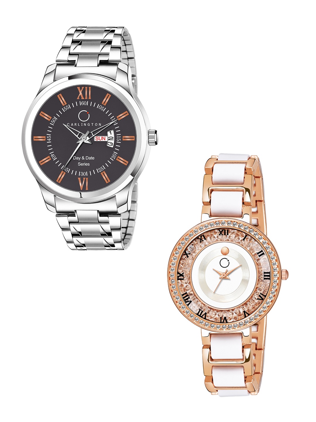 

CARLINGTON His & Her Coffee Brown & White Analogue Watch Gift Set