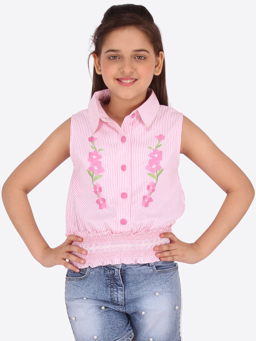 CUTECUMBER Pink Striped Shirt Style Top