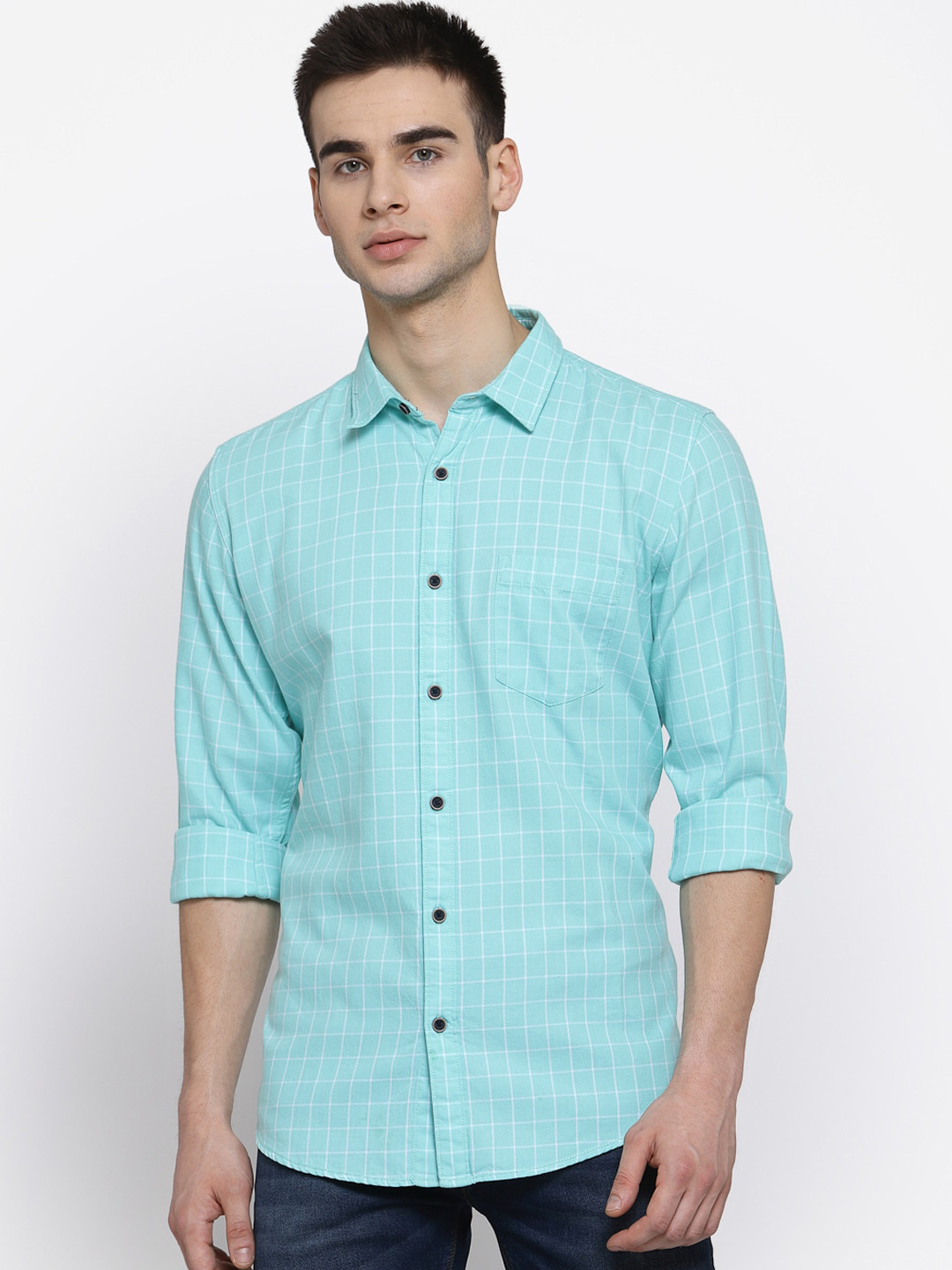 

Pepe Jeans Men Sea Green Pure Cotton Regular Fit Checked Casual Shirt