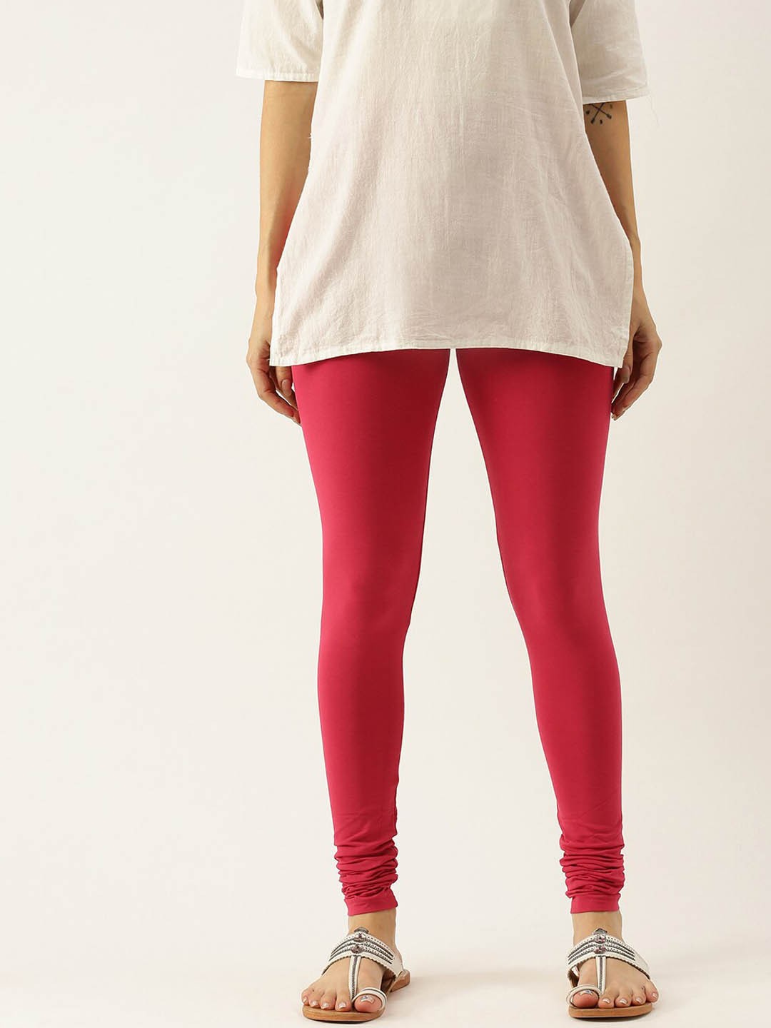 

De Moza Women Pink Solid Churidar-Length Leggings