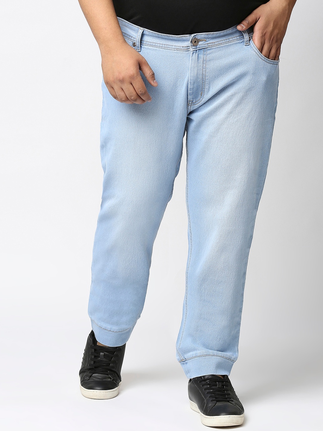 

High Star Men Plus Size Blue Solid Mid Rise Clean Look Regular Fit Joggers