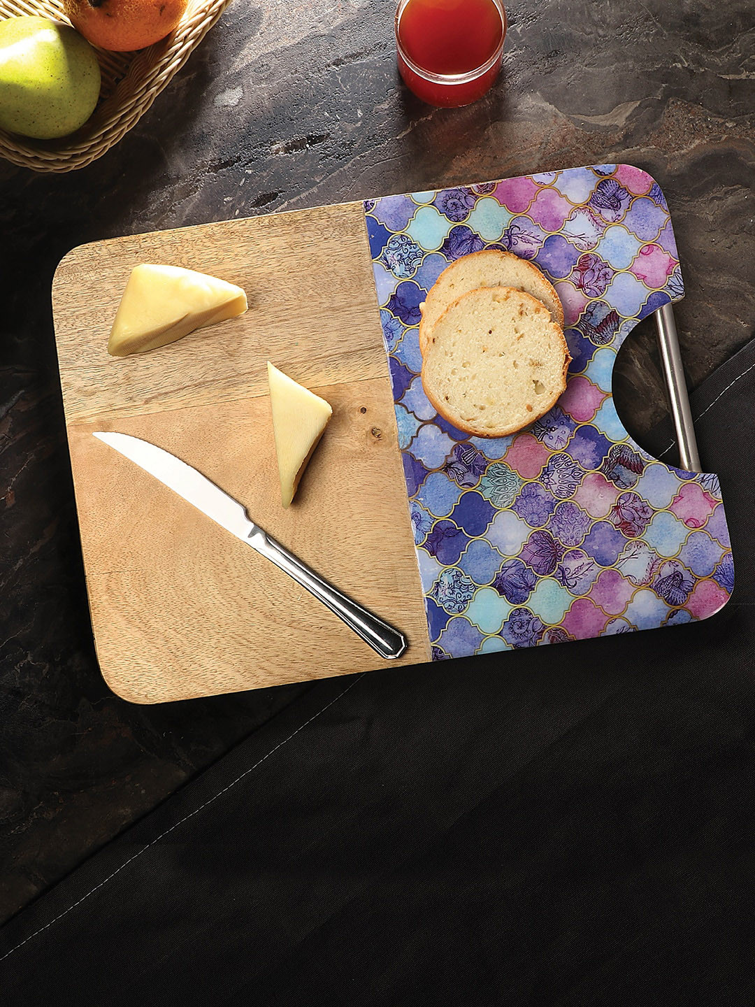 

WOODSMYTHS Purple & Pink Moroccan Half Decal Printed Chopping Board