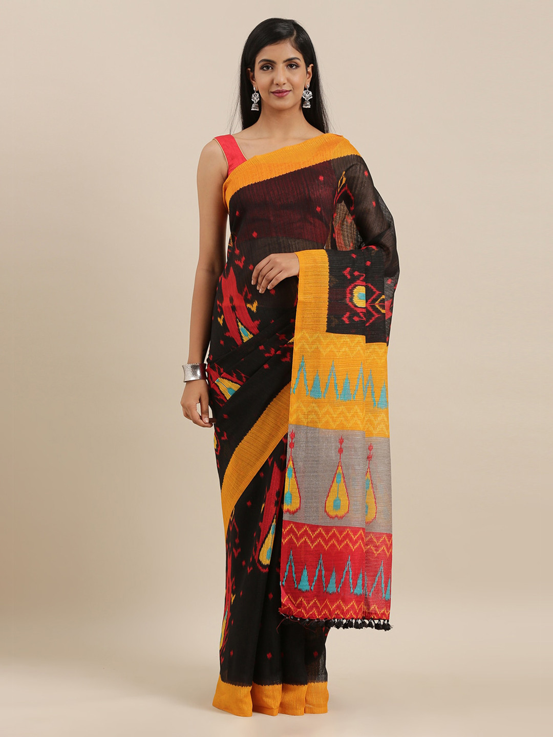 

The Chennai Silks Black Polyester Printed Bhagalpuri Saree