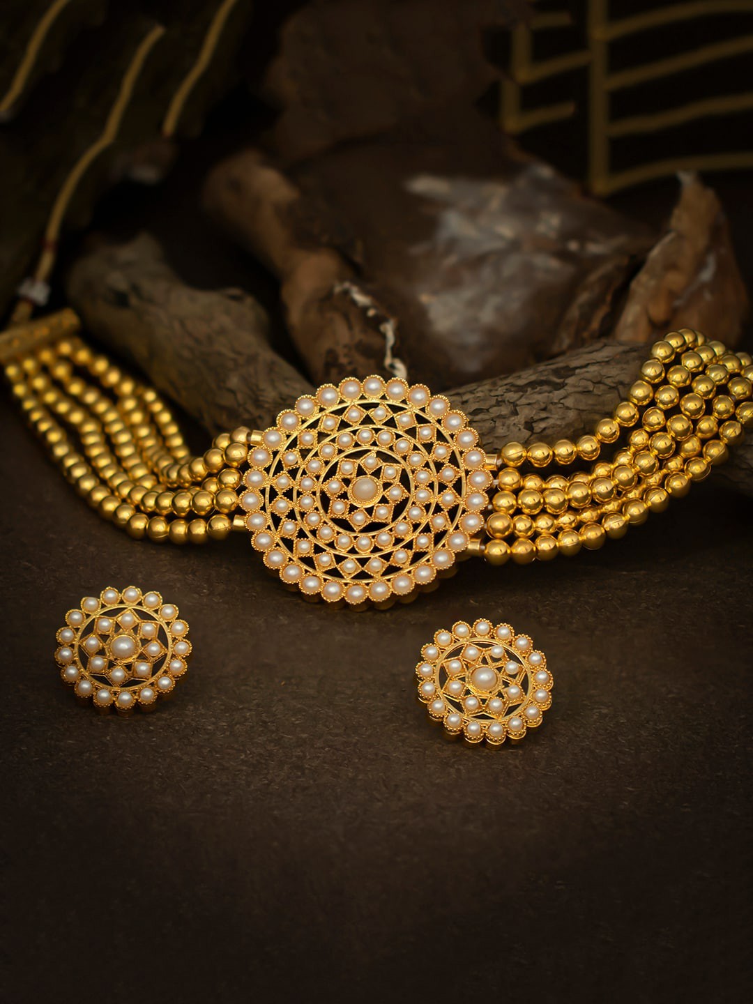 

Sukkhi LCT Gold-Plated White Pearl-Studded Beaded Sustainable Jewellery Set