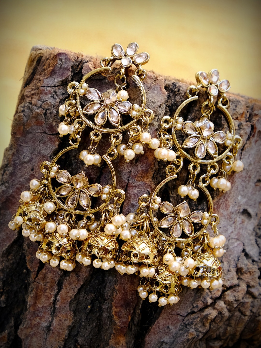 

Crunchy Fashion White Gold-Plated Handcrafted Embellished Classic Drop Earrings