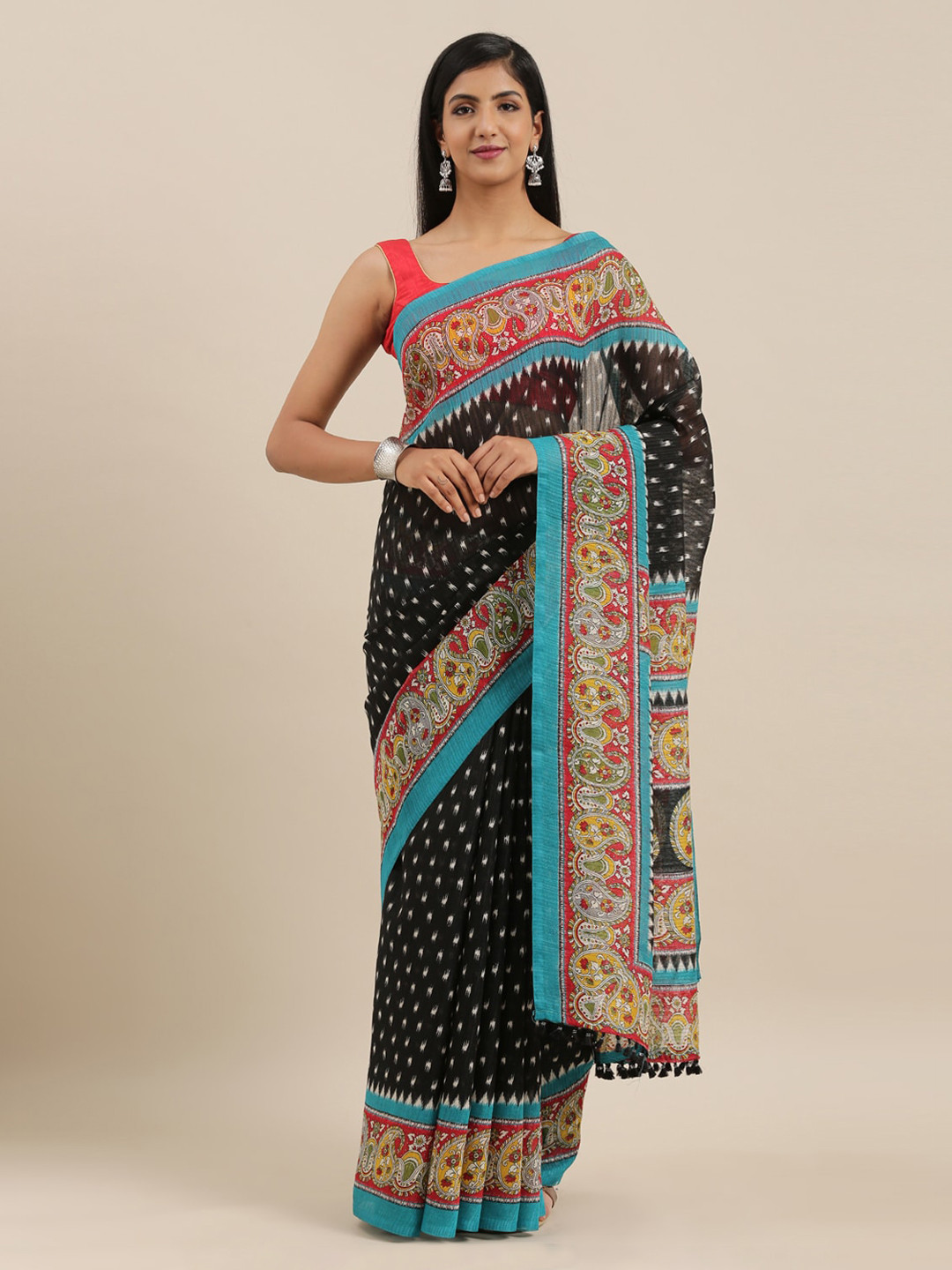 

The Chennai Silks Black Polyester Printed Bhagalpuri Saree