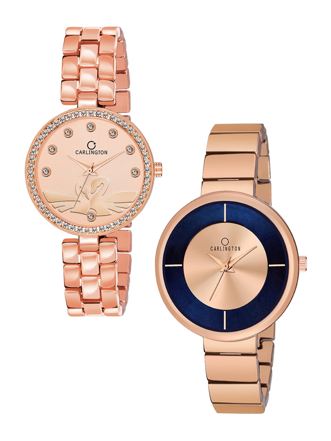 

CARLINGTON Women Set of 2 Rose Gold & Blue Analogue Watches