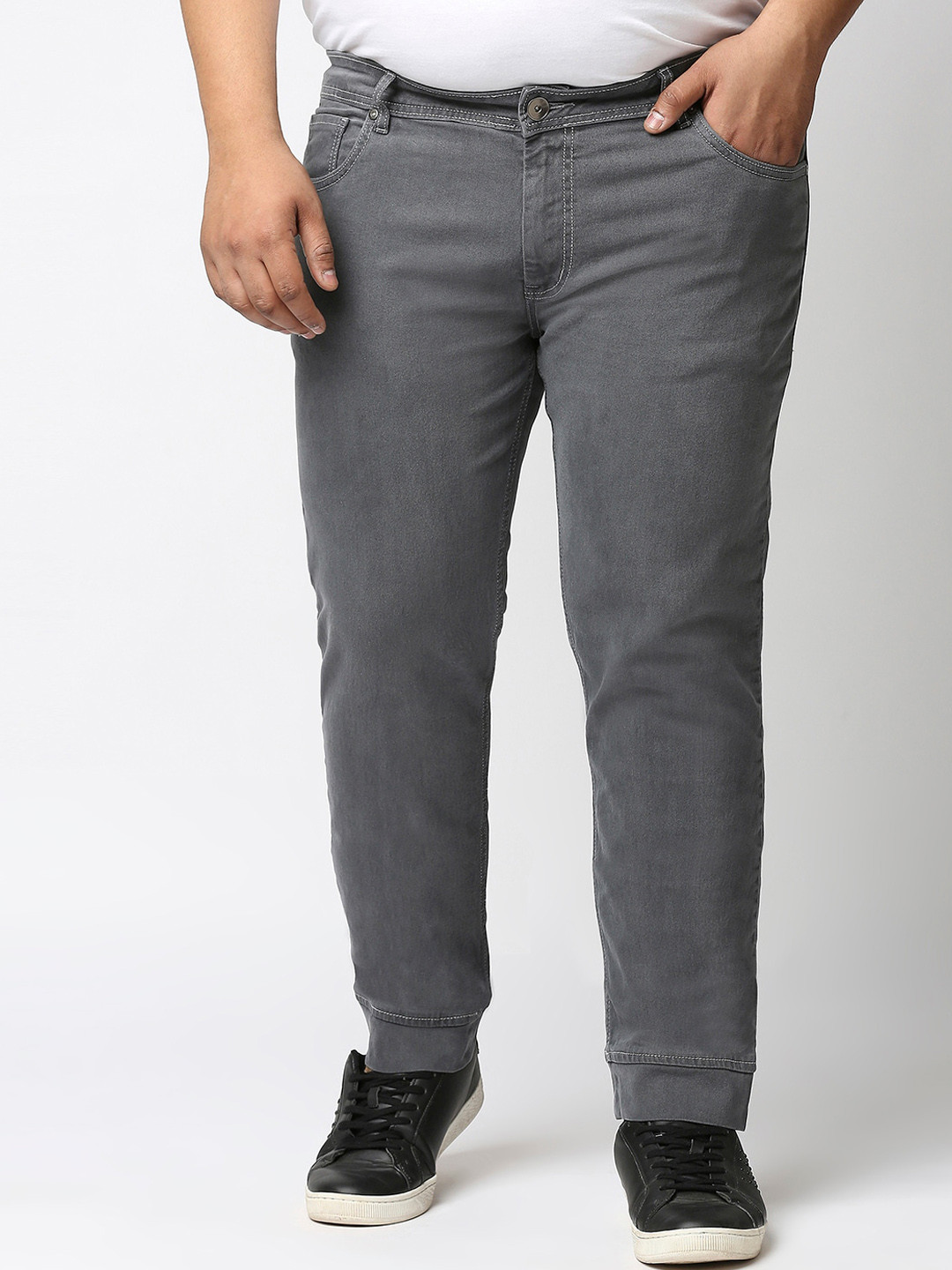 

Freeform by High Star Men Charcoal Grey Solid Mid Rise Clean Look Regular Fit Plus Size Joggers
