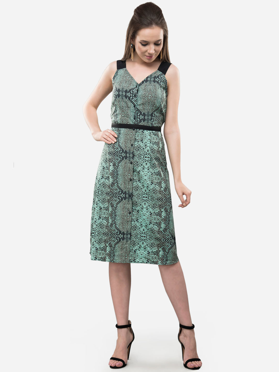 

V&M Women Green Printed A-Line Dress