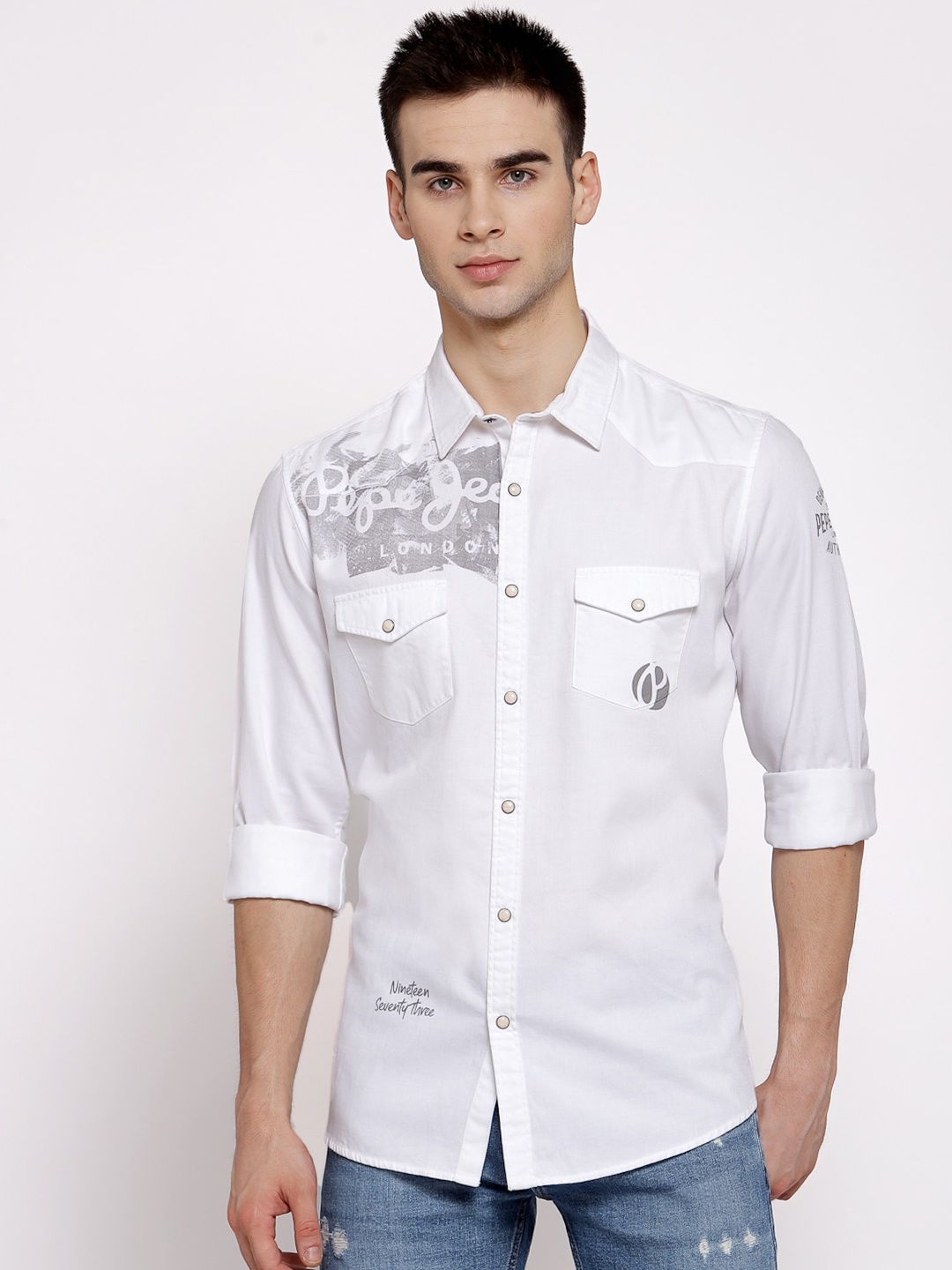 

Pepe Jeans Men White Pure Cotton Regular Fit Solid Casual Shirt