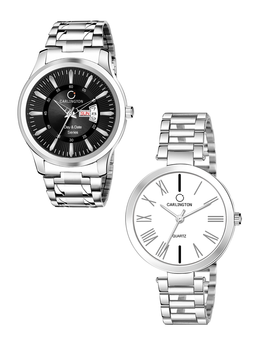 

CARLINGTON Unisex His & Her Analogue Watch Gift Set, Black
