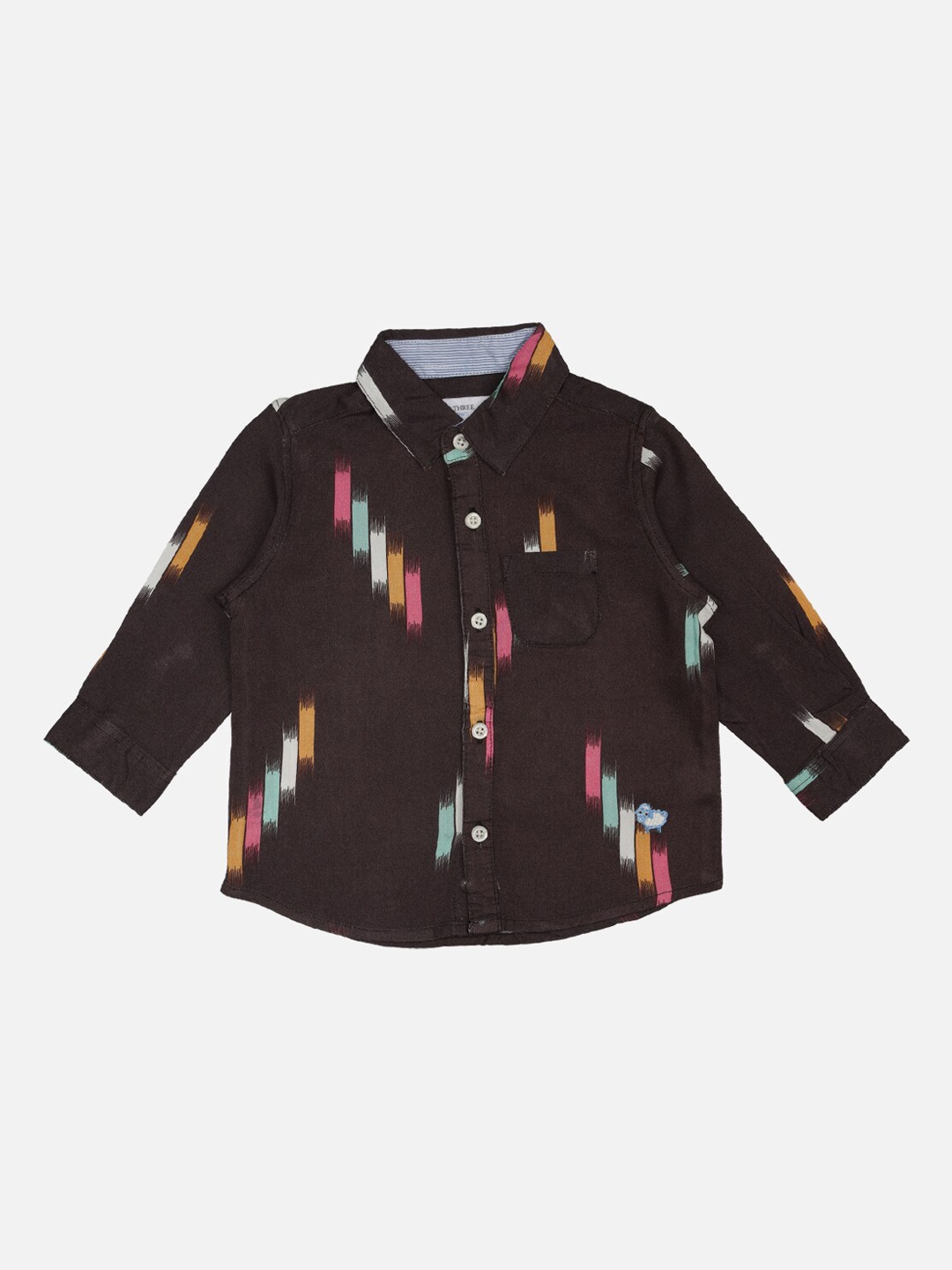 ZERO THREE Boys Brown Regular Fit Printed Cotton Casual Shirt