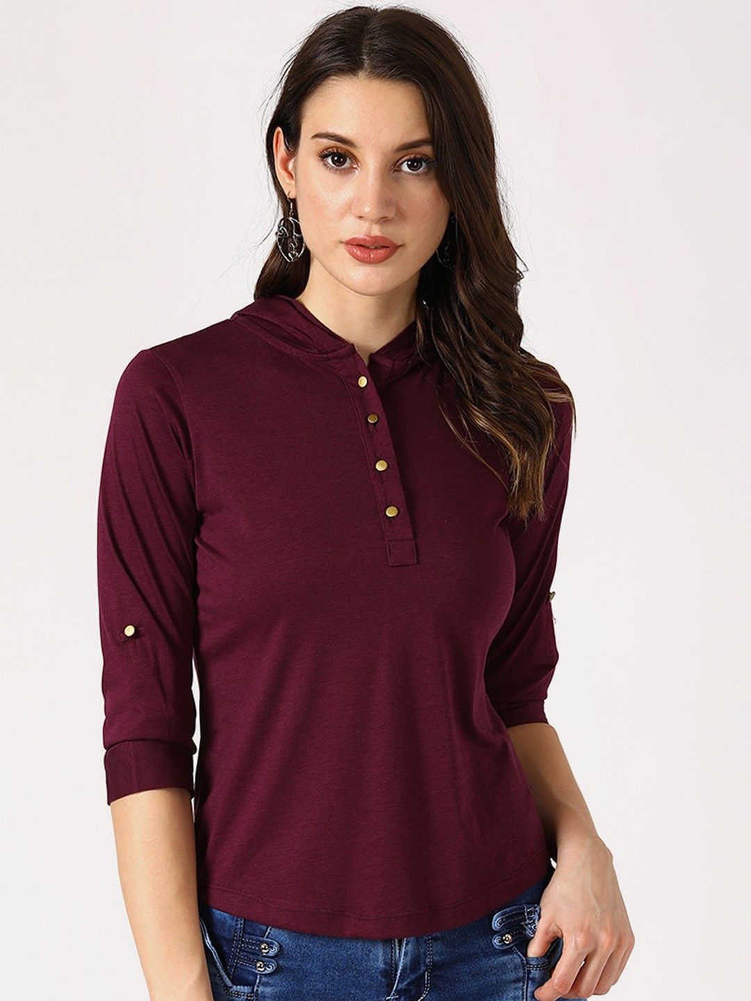 V2 Value & Variety Purple Roll-Up Sleeves Regular Top