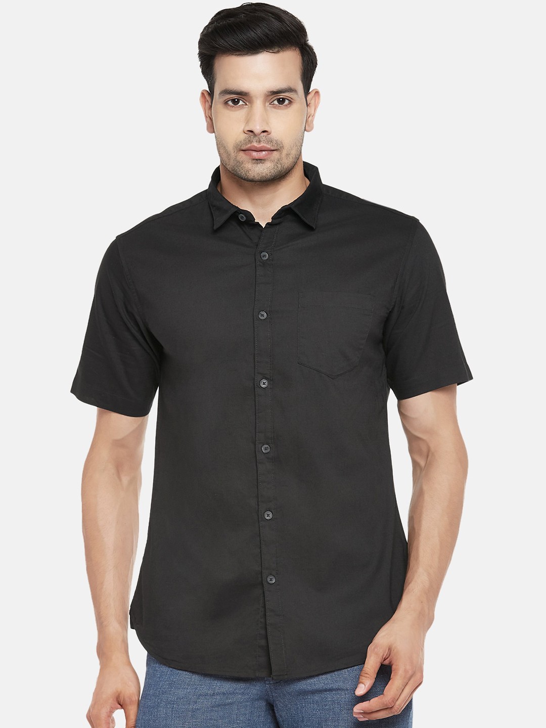

BYFORD by Pantaloons Men Black Regular Fit Solid Casual Shirt
