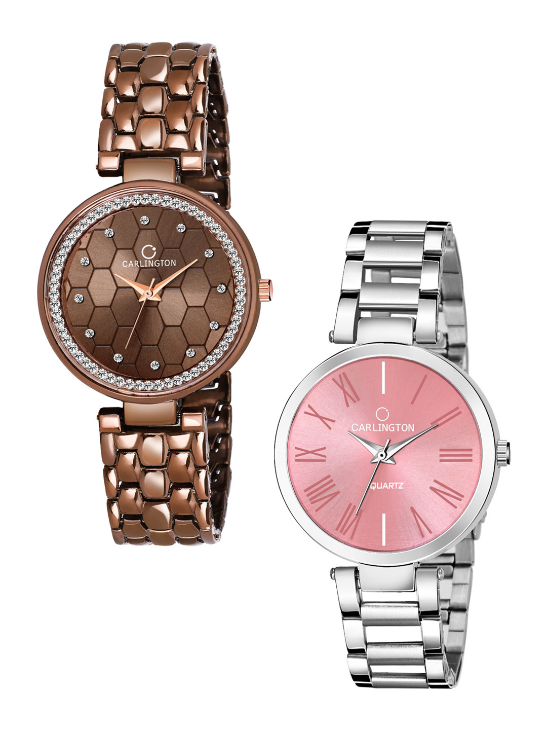 

CARLINGTON Unisex Set of 2 Brown & Pink Analogue Watches