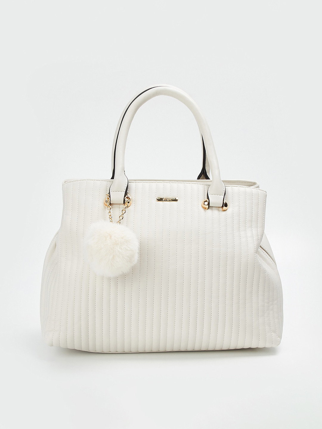 

Ginger by Lifestyle Off-White Structured Handheld Bag with Pom Pom