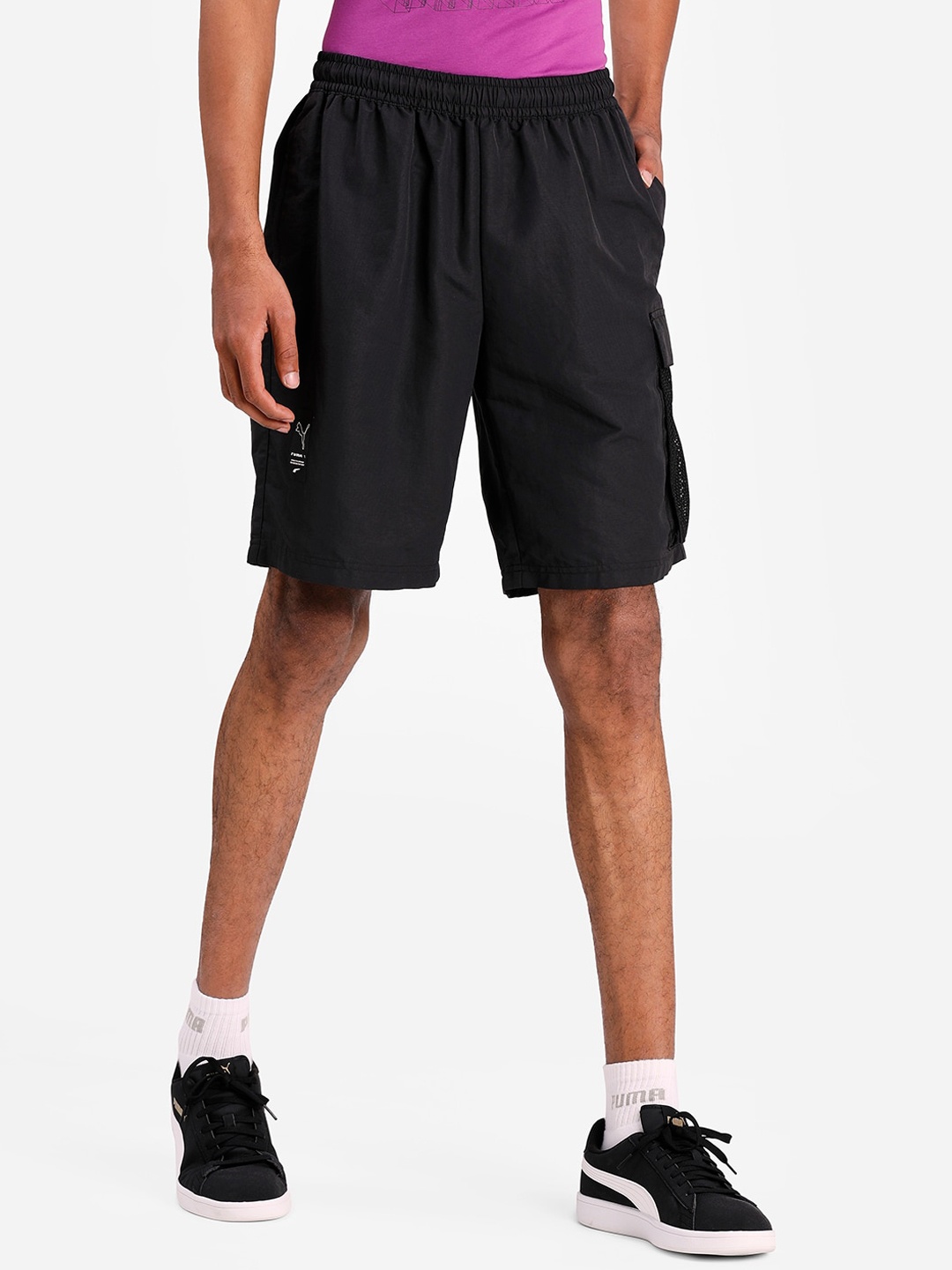 

Puma Men Black Solid Regular Fit Cotton Sports Shorts