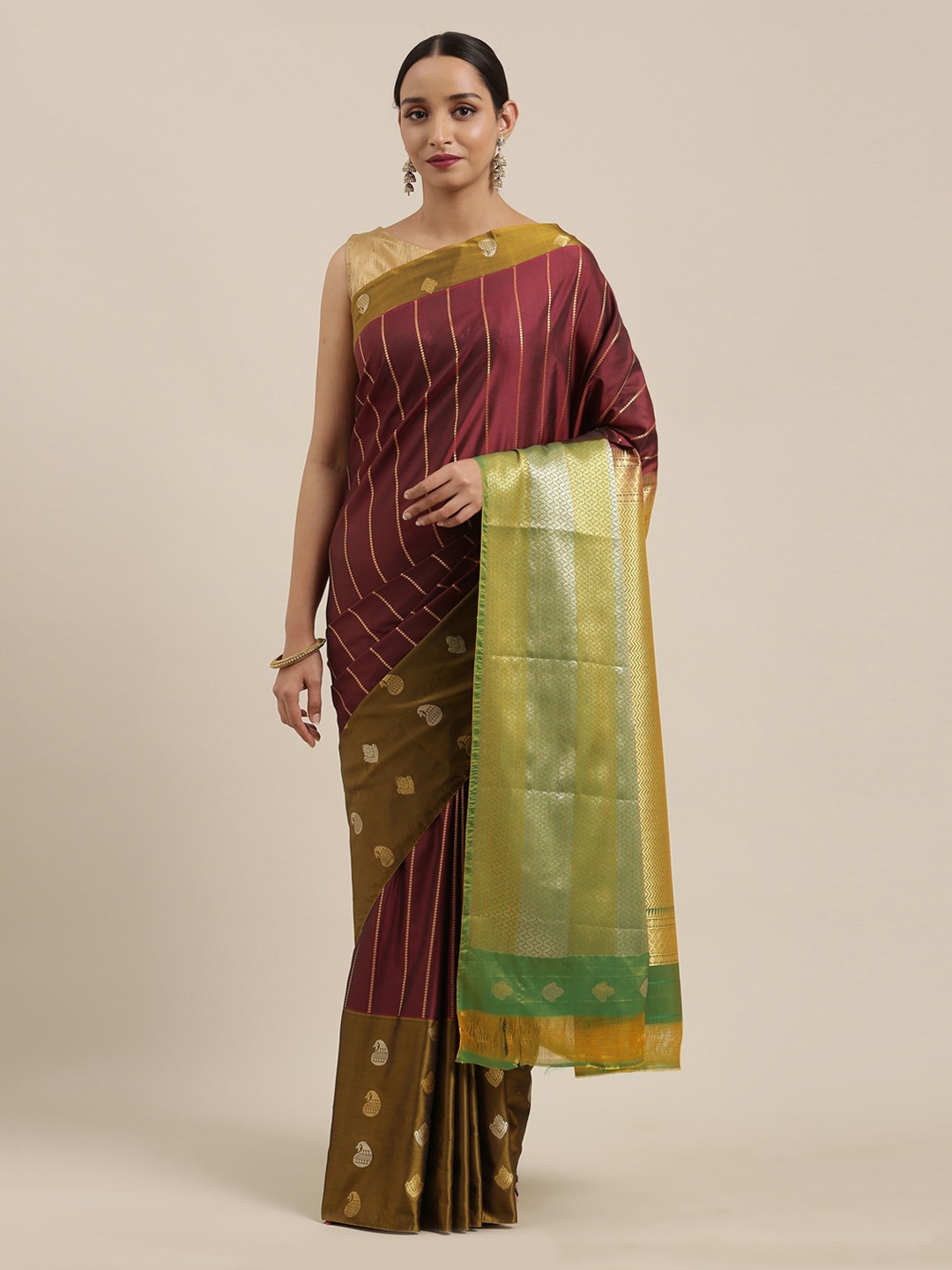 

The Chennai Silks Maroon & Green Art Silk Woven Design Saree