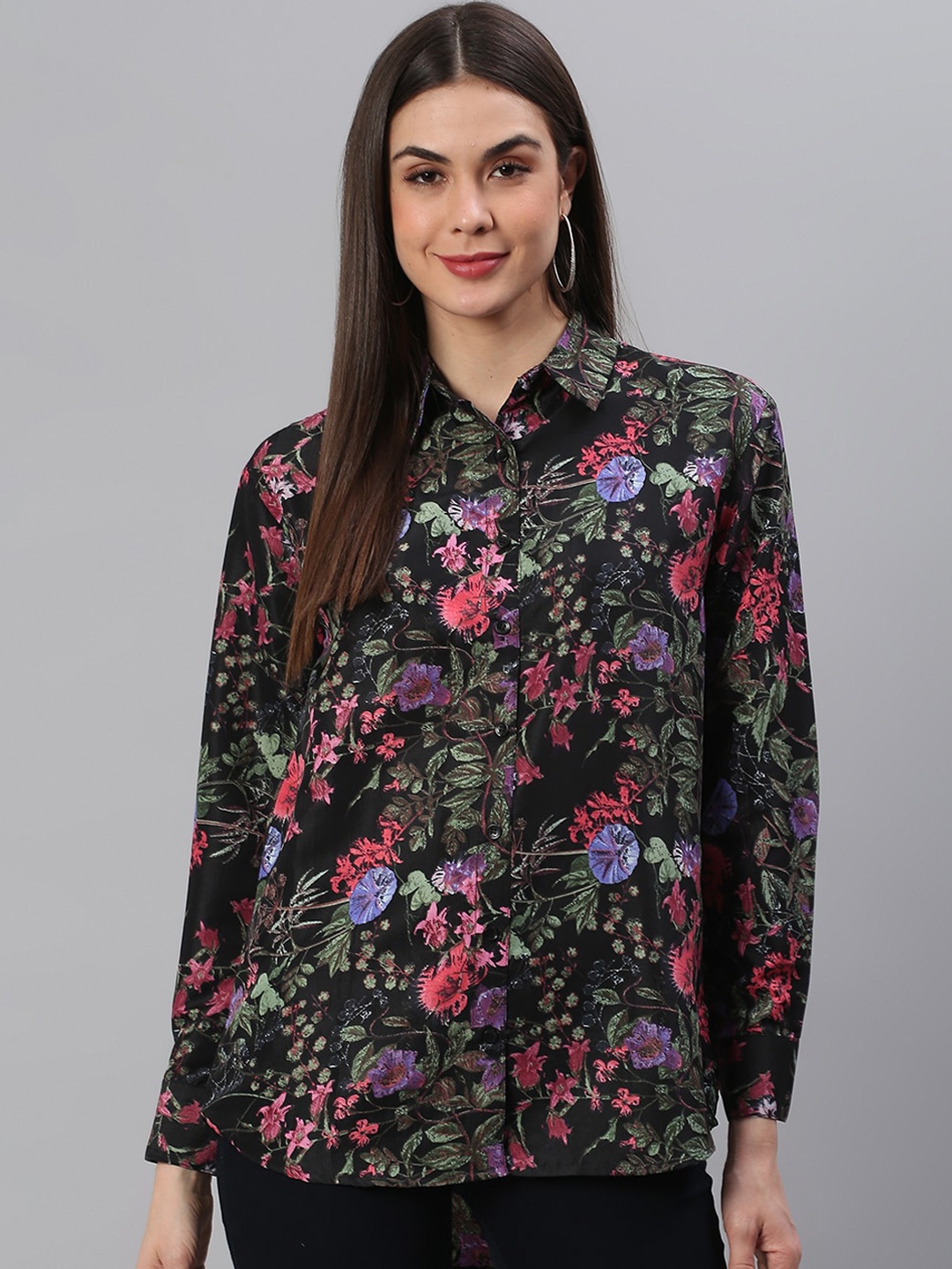 

Cation Women Black Regular Fit Floral Printed Casual Shirt