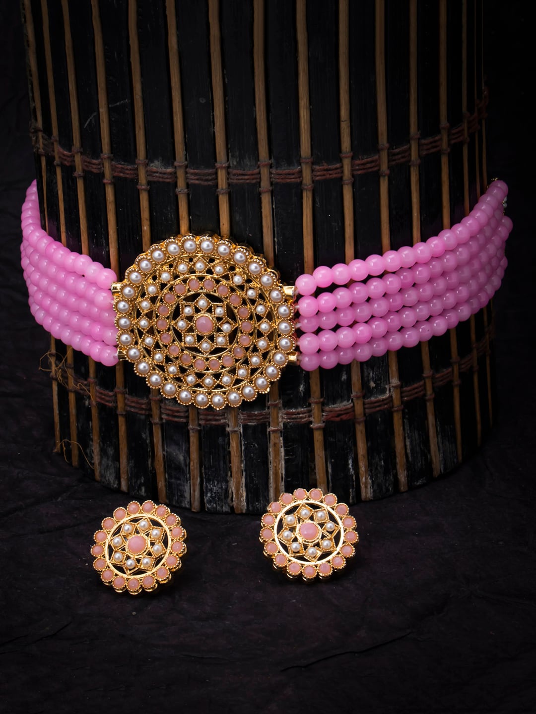 

Sukkhi Gold-Plated Pink & White Pearl-Studded Beaded Sustainable Jewellery Set