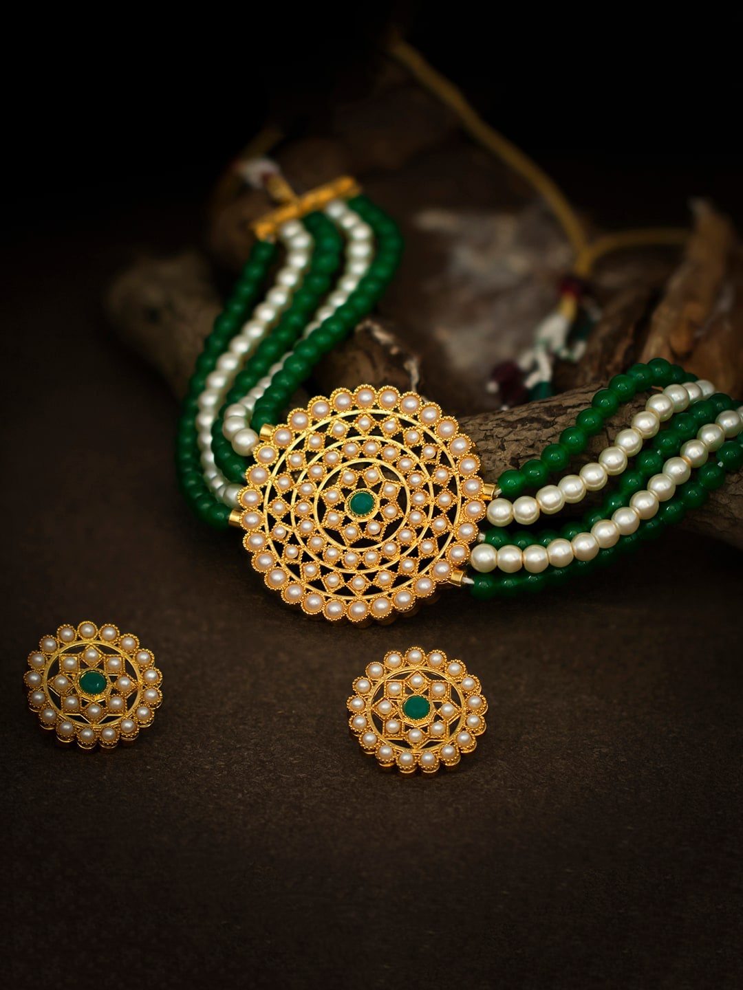 Sukkhi Set of Gold Plated Green & White Classy Pearl Sustainable Jewellery Set