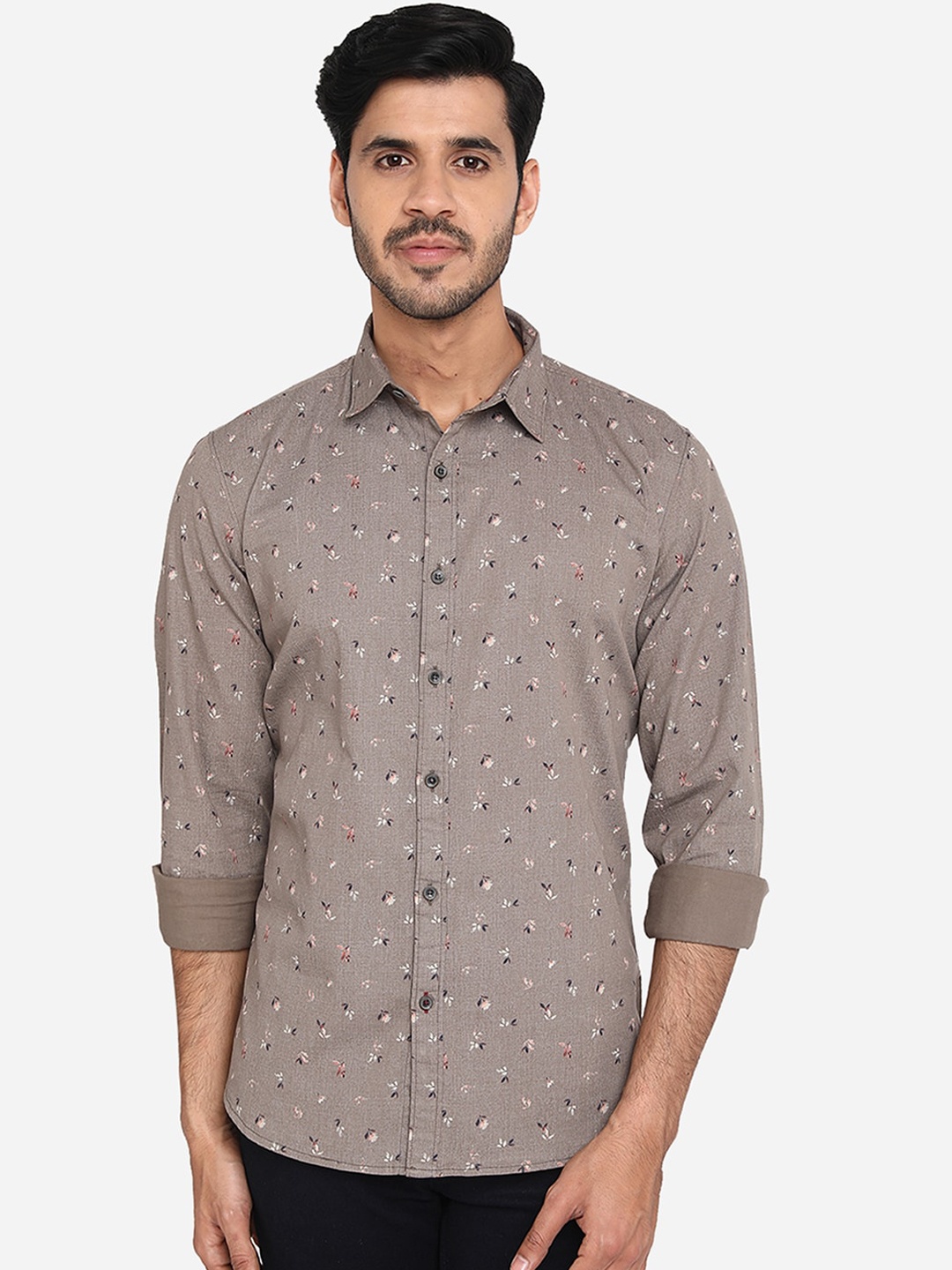 

JADE BLUE Men Grey Slim Fit Printed Pure Cotton Casual Shirt