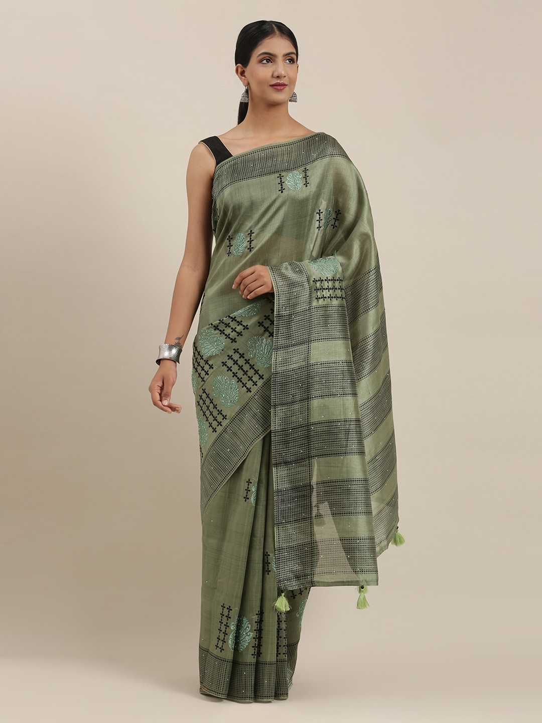 

The Chennai Silks Green Viscose Rayon Embroidered Banarasi Saree