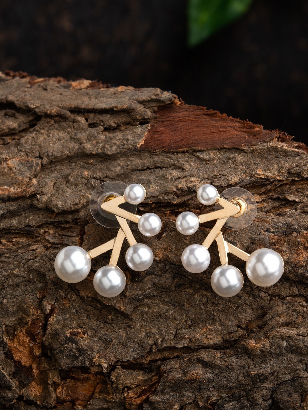 

E2O Gold-Toned & White Contemporary Studs