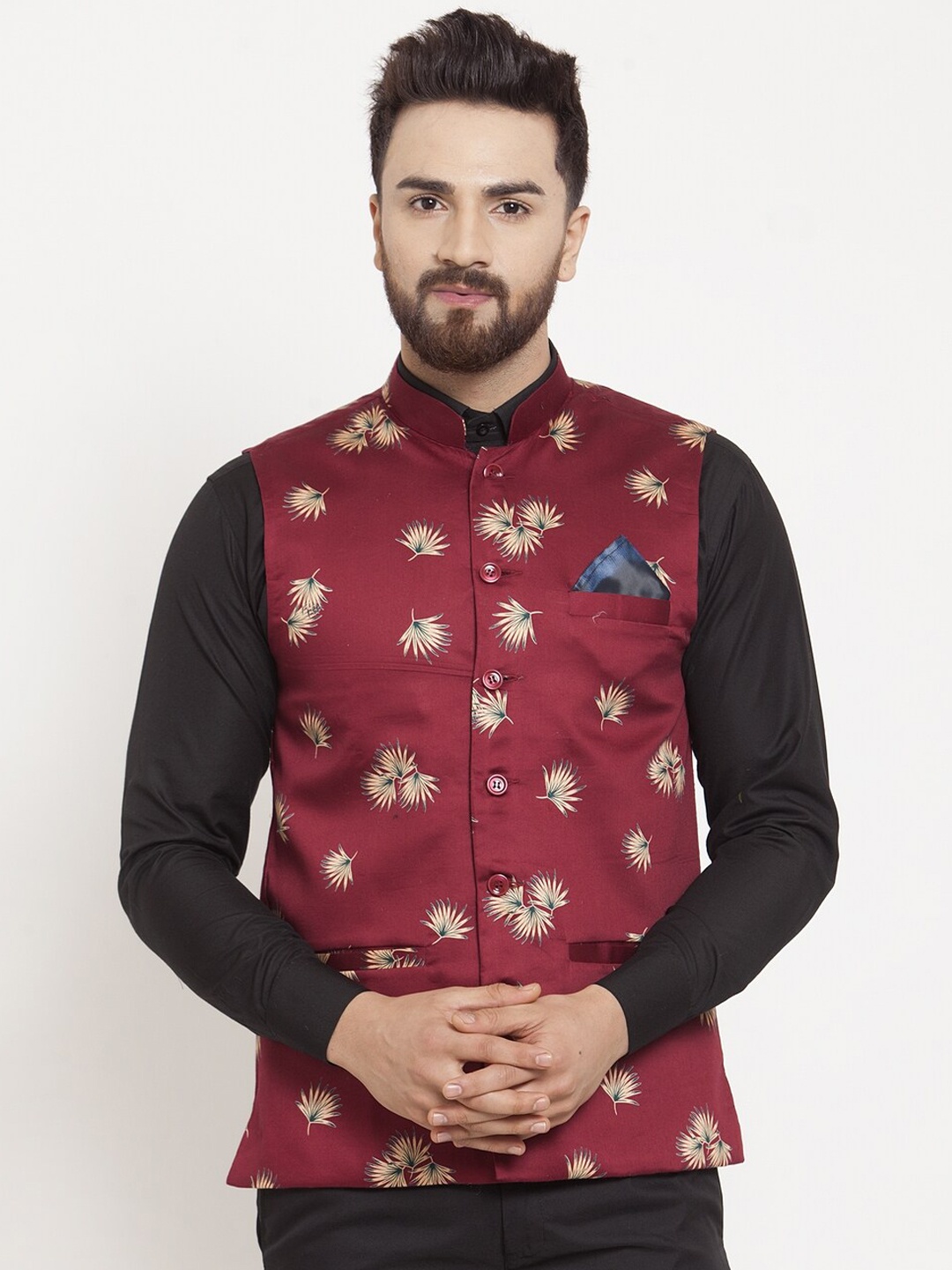 

KLOTTHE Men Maroon Printed Cotton Blend Nehru Jacket
