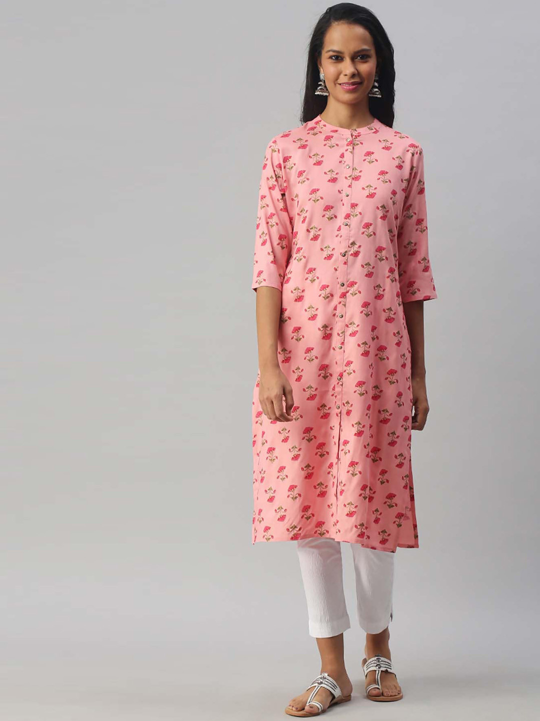 

Soch Women Pink & Green Floral Printed Kurta